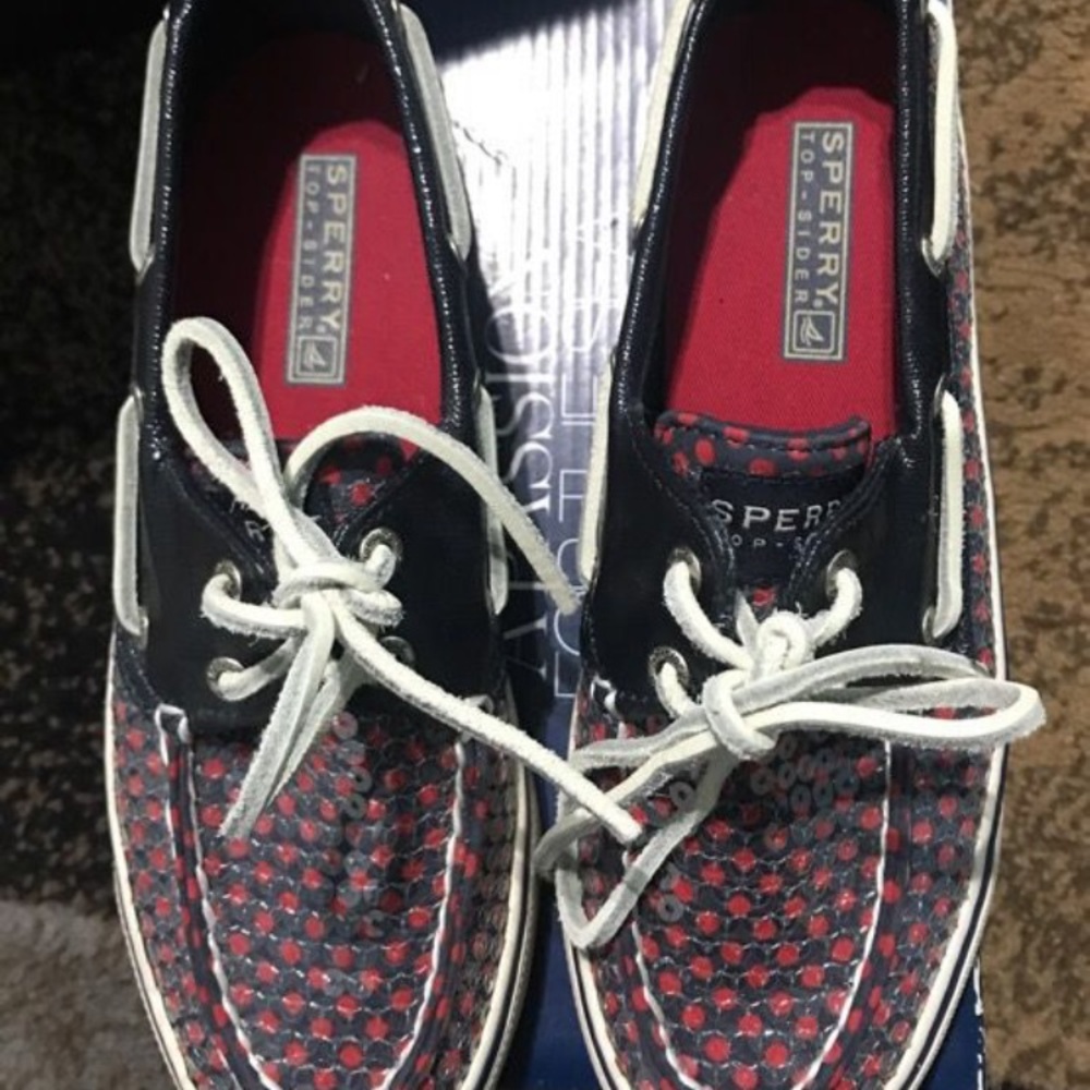 Navy blue and red sperrys